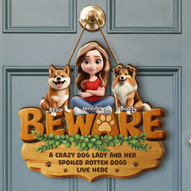 Pet Lovers,Pet Mom,Pet Dad,Pet Couple,Cat Lovers,Cat Mom,Cat Dad,Cat Couple,Dog Lovers,Dog Mom,Dog Dad,Dog Couple,Gift For Women,Gift For Men,Happy,Top Market - 3D Effect A Crazy Dog Cat Lady And Her Spoiled Rotten Dogs Cats - Personalized Custom Shaped Wood Sign