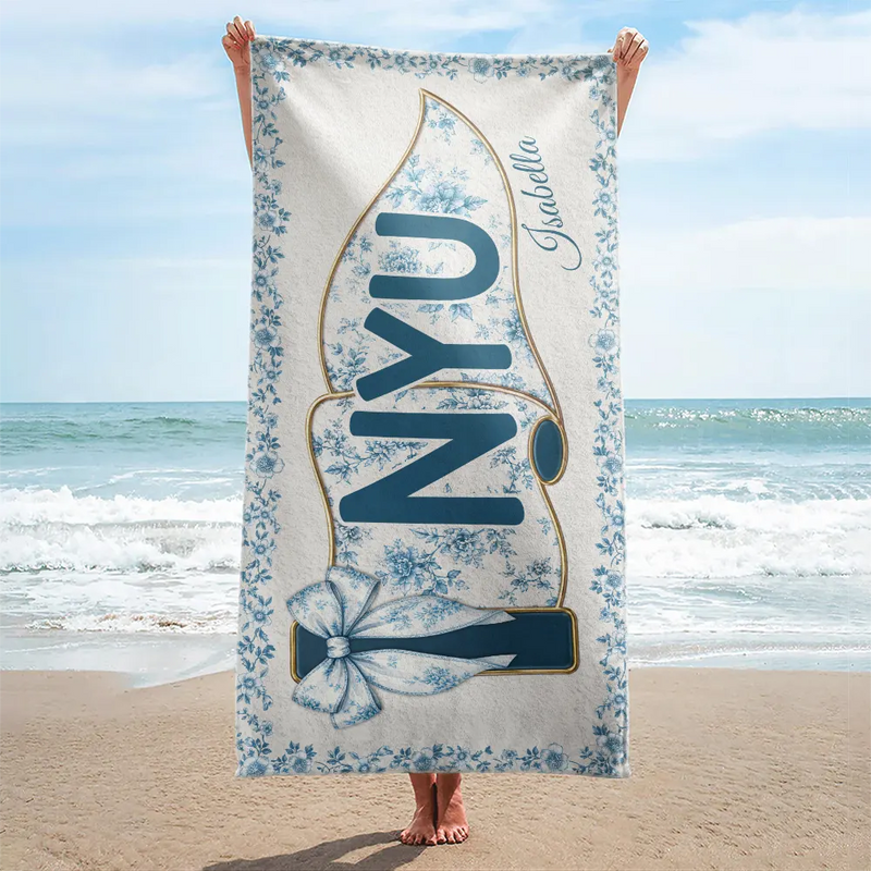Graduation,Gift For Women,Gift For Bestie,Top Market,Non-Eng,Warp Text,Adorable - School Pennant Flag Summer Graduation Chinoiserie Toile - Personalized Beach Towel