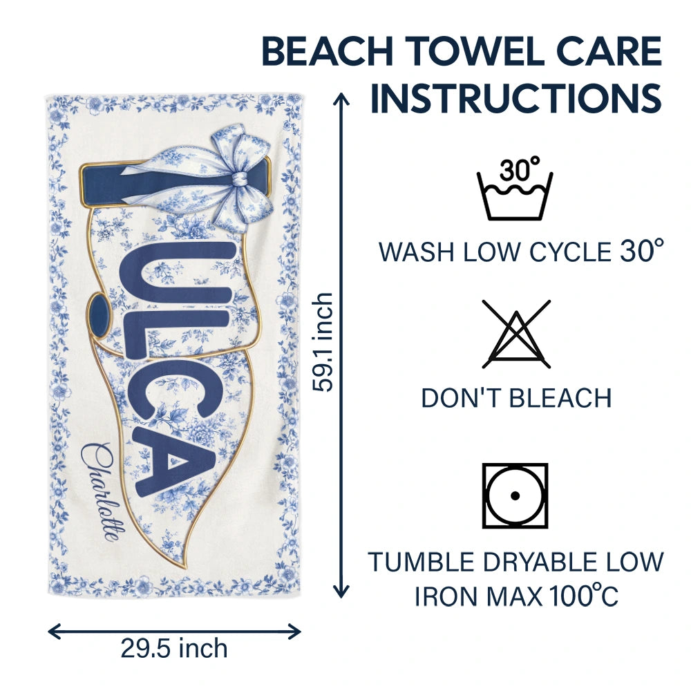 Graduation,Gift For Women,Gift For Bestie,Top Market,Non-Eng,Warp Text,Adorable - School Pennant Flag Summer Graduation Chinoiserie Toile - Personalized Beach Towel