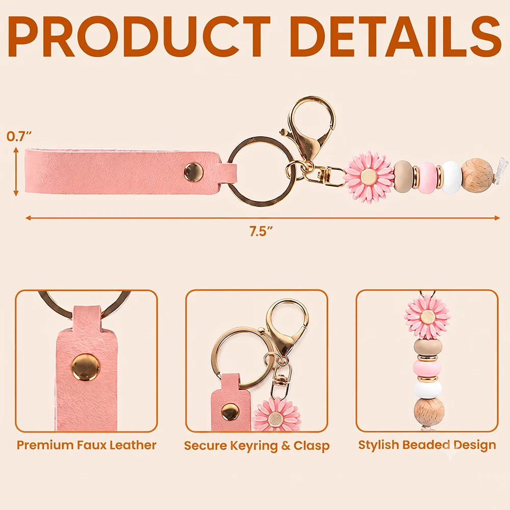 Birth Month Flowers Sketch Bloom Where You're Planted - Personalized Leather Beaded Keychain
