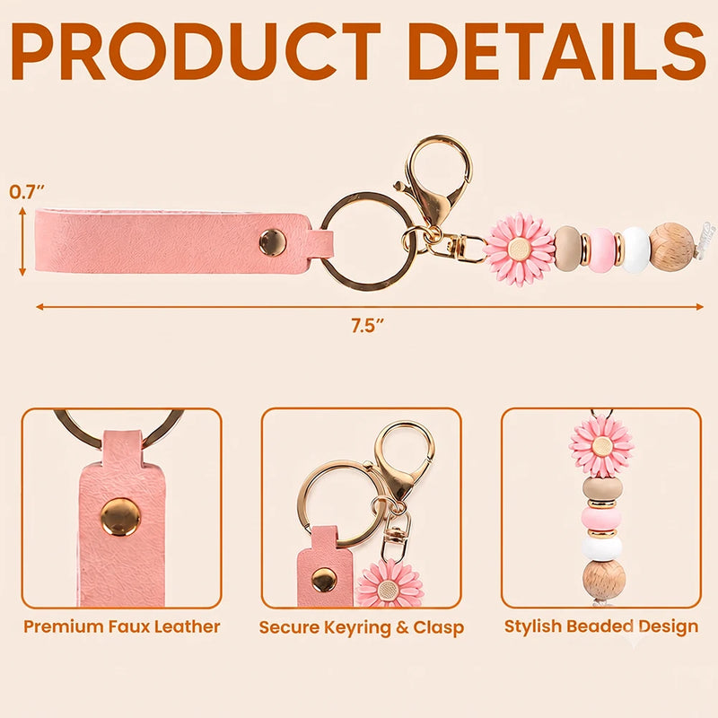 Birth Month Flowers Sketch Bloom Where You're Planted - Personalized Leather Beaded Keychain