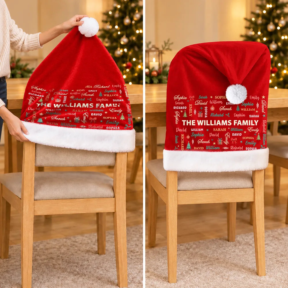 Christmas, Custom Text, Family, Happy - Christmas Table Decor Gift For Family - Personalized Member Names Chair Cover