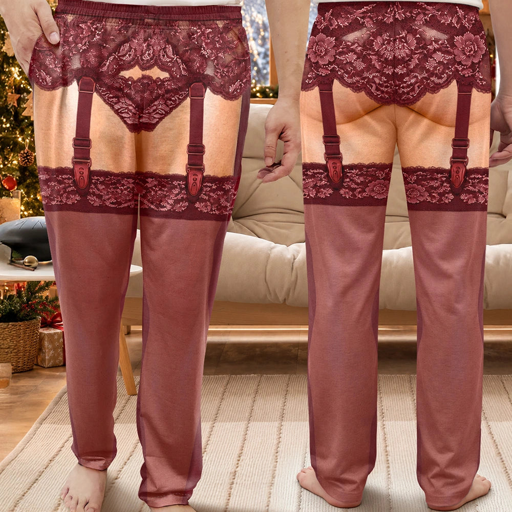 Christmas, Gift For Men, Gift For Yourself, Gifts For Him, Humorous, Icon, Top Market - Funny Christmas Gift For Husband Boyfriend Brother - Personalized Garter Illusion Print Pajama Pants