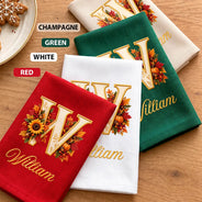Family,Happy,Icon,Indoor Decor,Thanksgiving - Thanksgiving Table Setting For Family Gathering - Personalized Monogram Reusable Napkin
