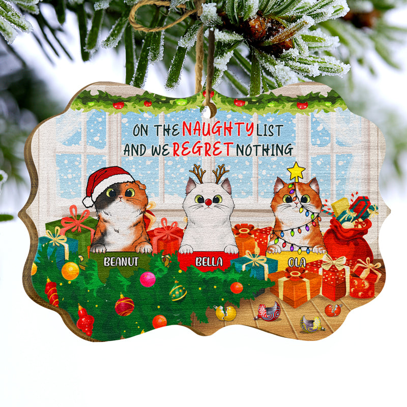 On The Naughty List Cat Christmas - Cat Lovers Christmas Gift - Personalized Custom Wooden Ornament