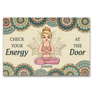 Laissez votre énergie à la porte ! Cadeau pour les amateurs de yoga ! Paillasson personnalisé