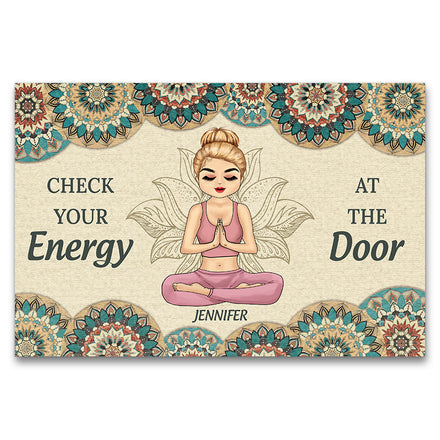 Laissez votre énergie à la porte ! Cadeau pour les amateurs de yoga ! Paillasson personnalisé