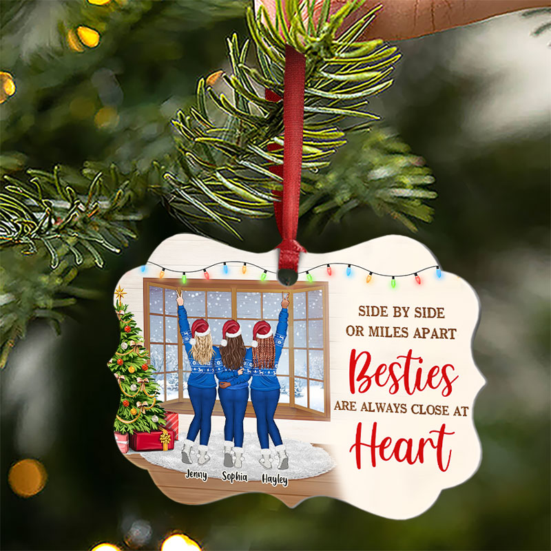 Besties Always Close At Heart - Christmas Gift For BFF - Personalized Custom Aluminum Ornament