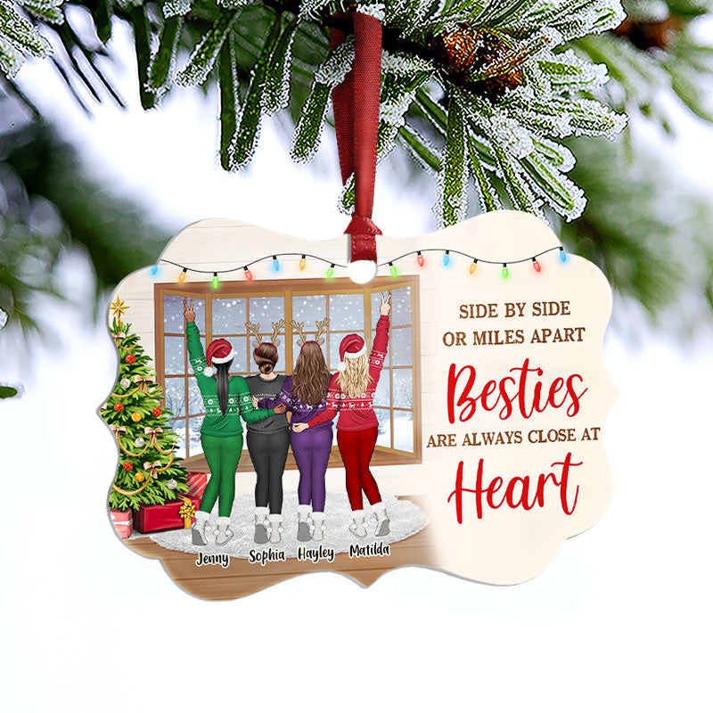Besties Always Close At Heart - Christmas Gift For BFF - Personalized Custom Aluminum Ornament