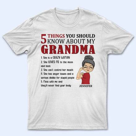 5 choses à savoir sur grand-mère, maman, tante - Cadeau pour maman - T-shirt personnalisé