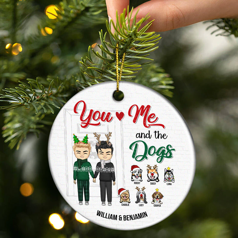 You & Me And The Dogs - Christmas Gift For Couple With Dog - Personalized Custom Circle Ceramic Ornament