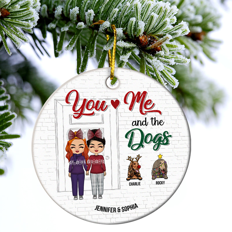 You & Me And The Dogs - Christmas Gift For Couple With Dog - Personalized Custom Circle Ceramic Ornament