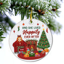 Christmas Cat Dog And She Lived Happily Ever After - Gift For Christmas And Pet Lovers - Personalized Custom Circle Ceramic Ornament