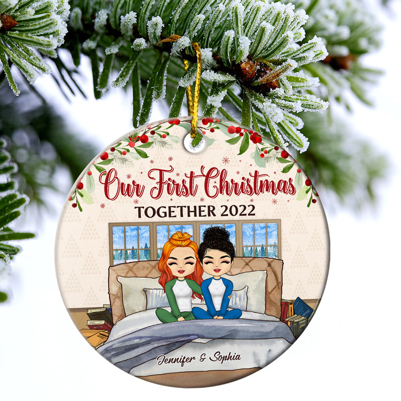 Our First Christmas Together - Christmas Gift For Couple - Personalized Custom Circle Ceramic Ornament