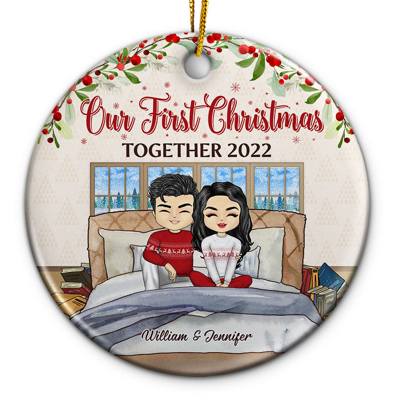 Our First Christmas Together - Christmas Gift For Couple - Personalized Custom Circle Ceramic Ornament