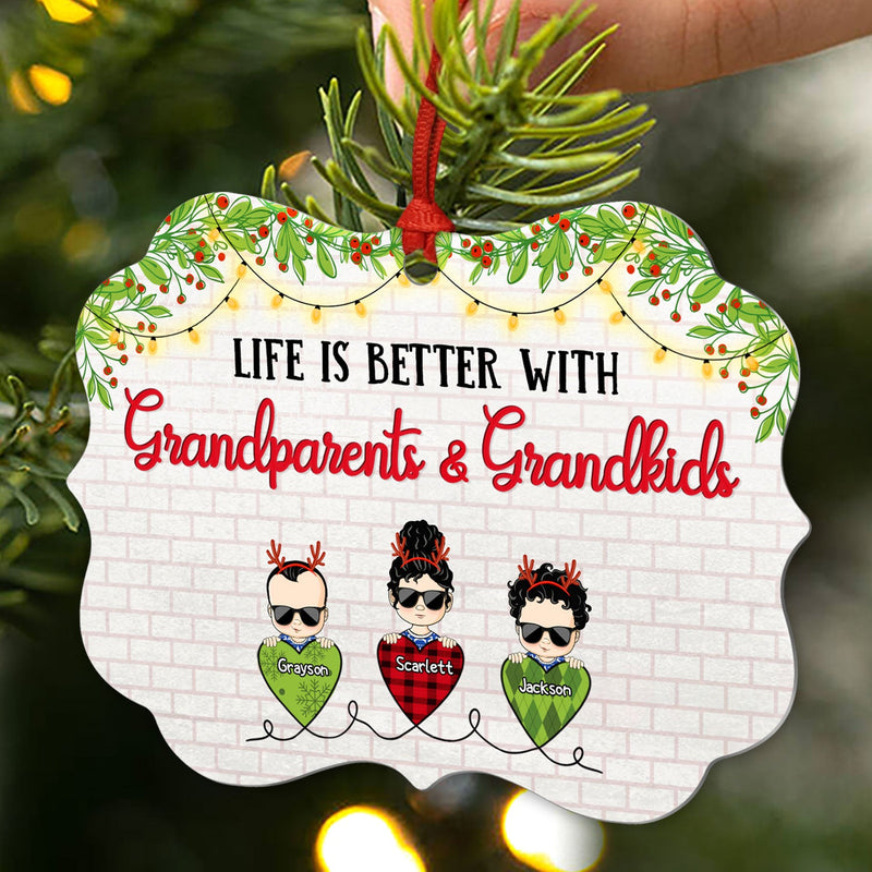 Grandparents & Grandkids Always Be Connected By Heart - Christmas Gift For Family - Personalized Custom Aluminum Ornament