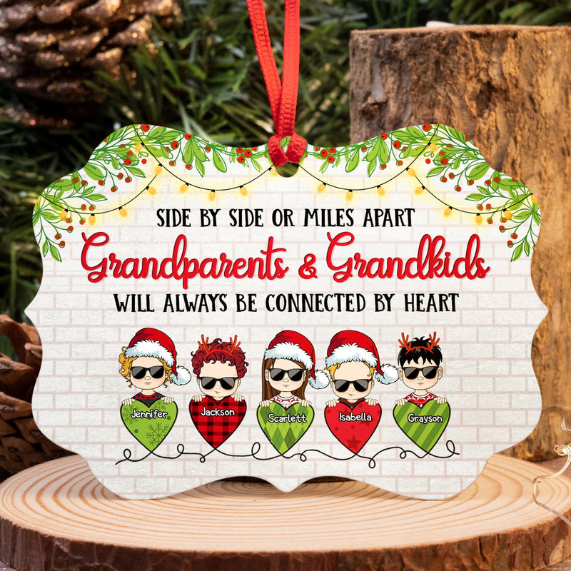 Grandparents & Grandkids Always Be Connected By Heart - Christmas Gift For Family - Personalized Custom Aluminum Ornament