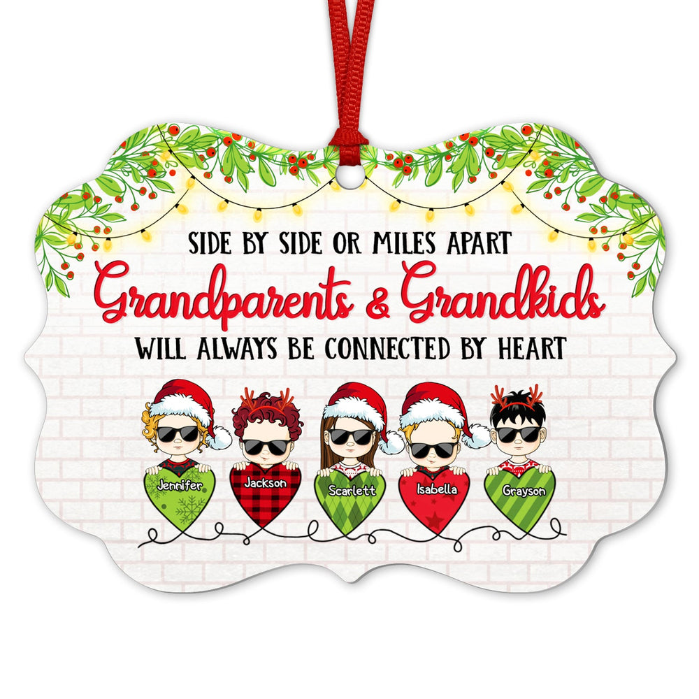Grandparents & Grandkids Always Be Connected By Heart - Christmas Gift For Family - Personalized Custom Aluminum Ornament