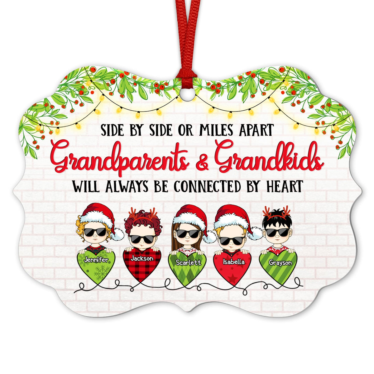 Grandparents & Grandkids Always Be Connected By Heart - Christmas Gift For Family - Personalized Custom Aluminum Ornament