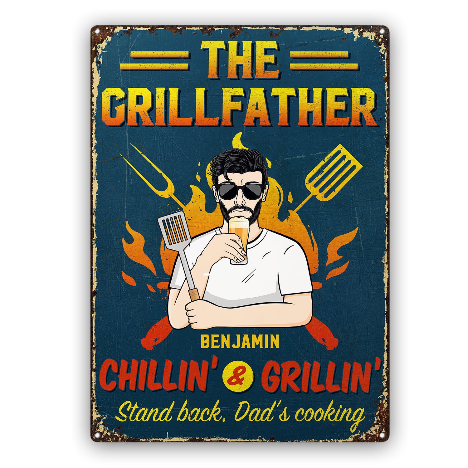 The Grillfather - Gift For Father - Personalized Custom Classic Metal Signs