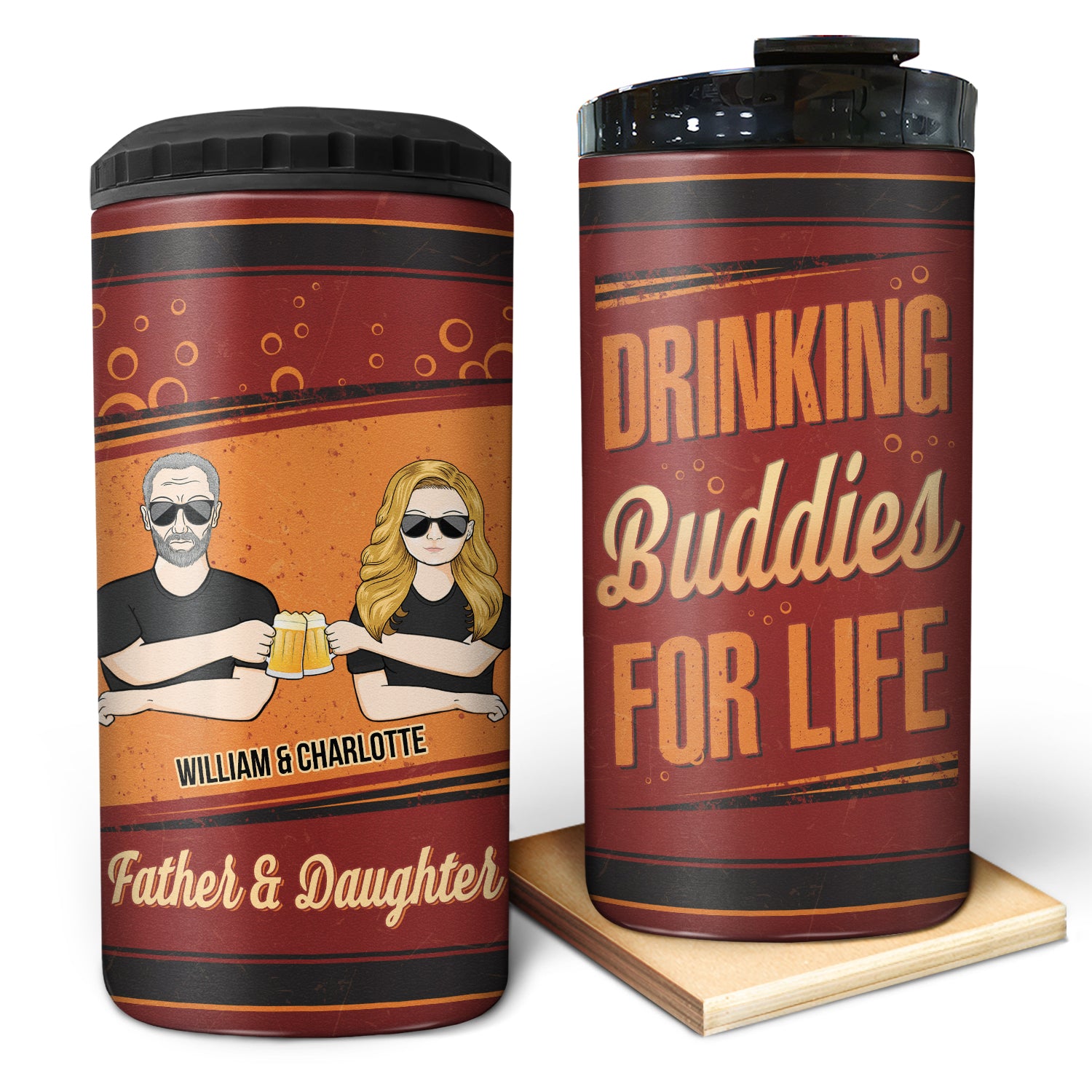 Drinking Buddies For Life - Gift For Father - Personalized Custom 4 In 1 Can Cooler Tumbler