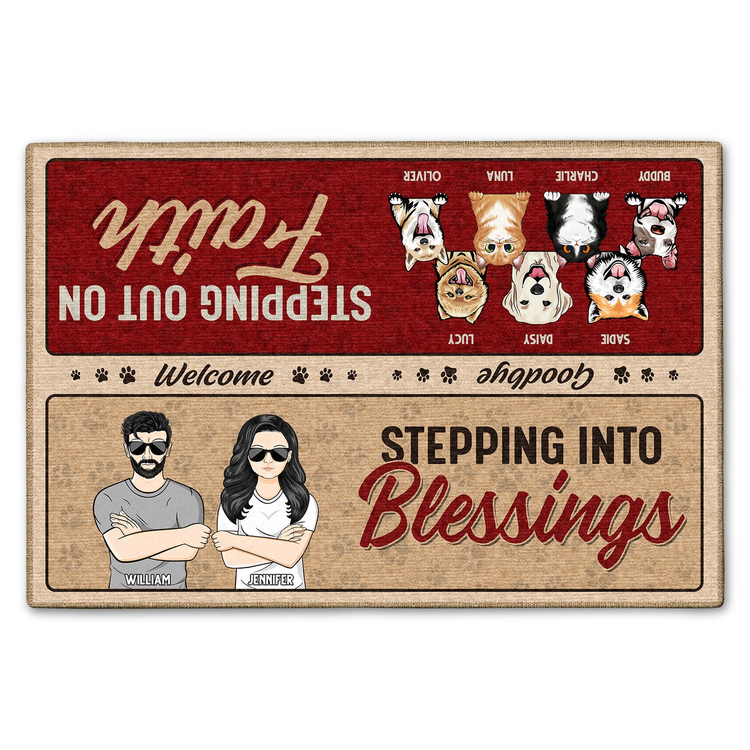 Stepping Into Blessings Stepping Out On Faith - Gift For Pet Lovers - Personalized Custom Doormat