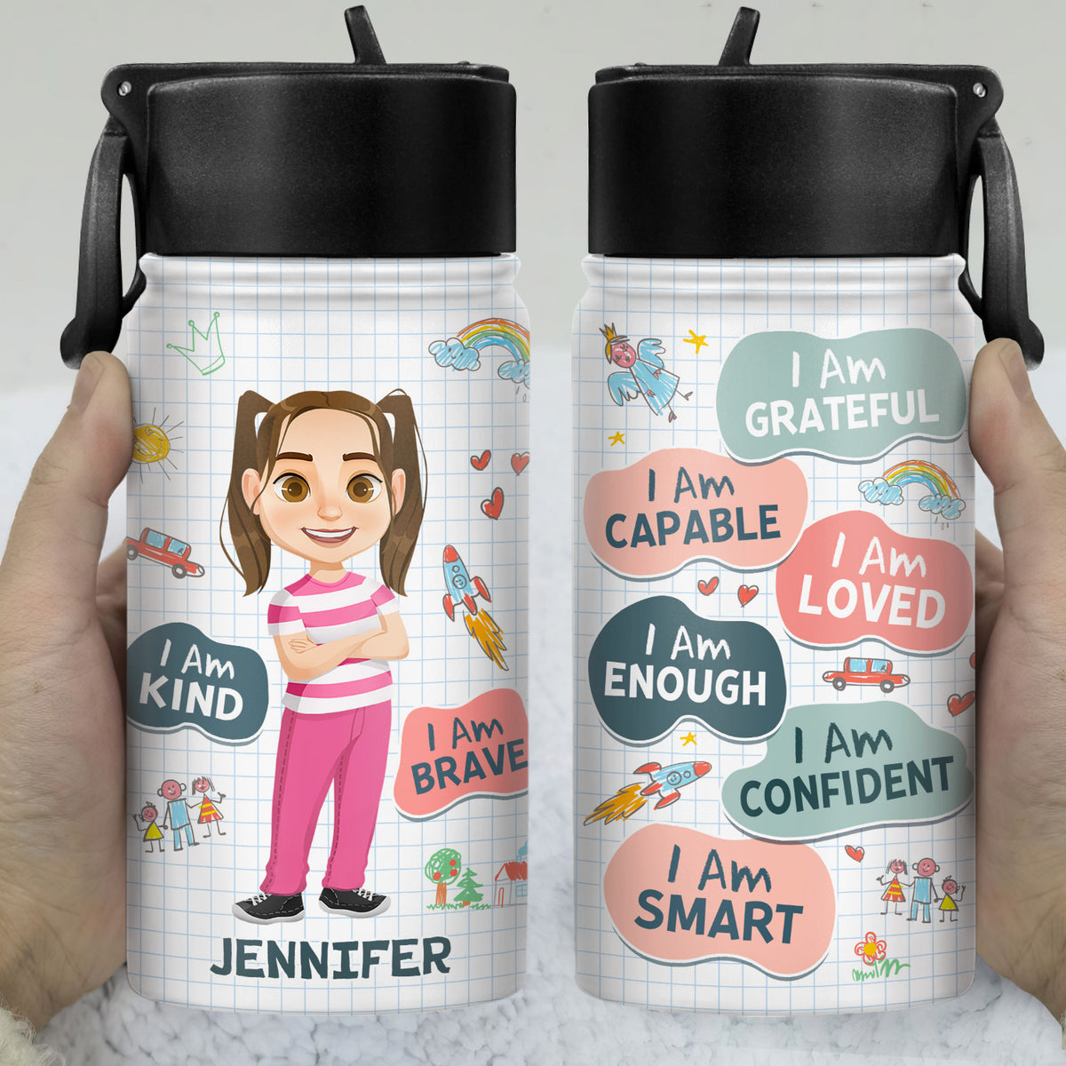 Smart Loved Brave Confident - Personalized Kids Water Bottle With Stra –  Macorner