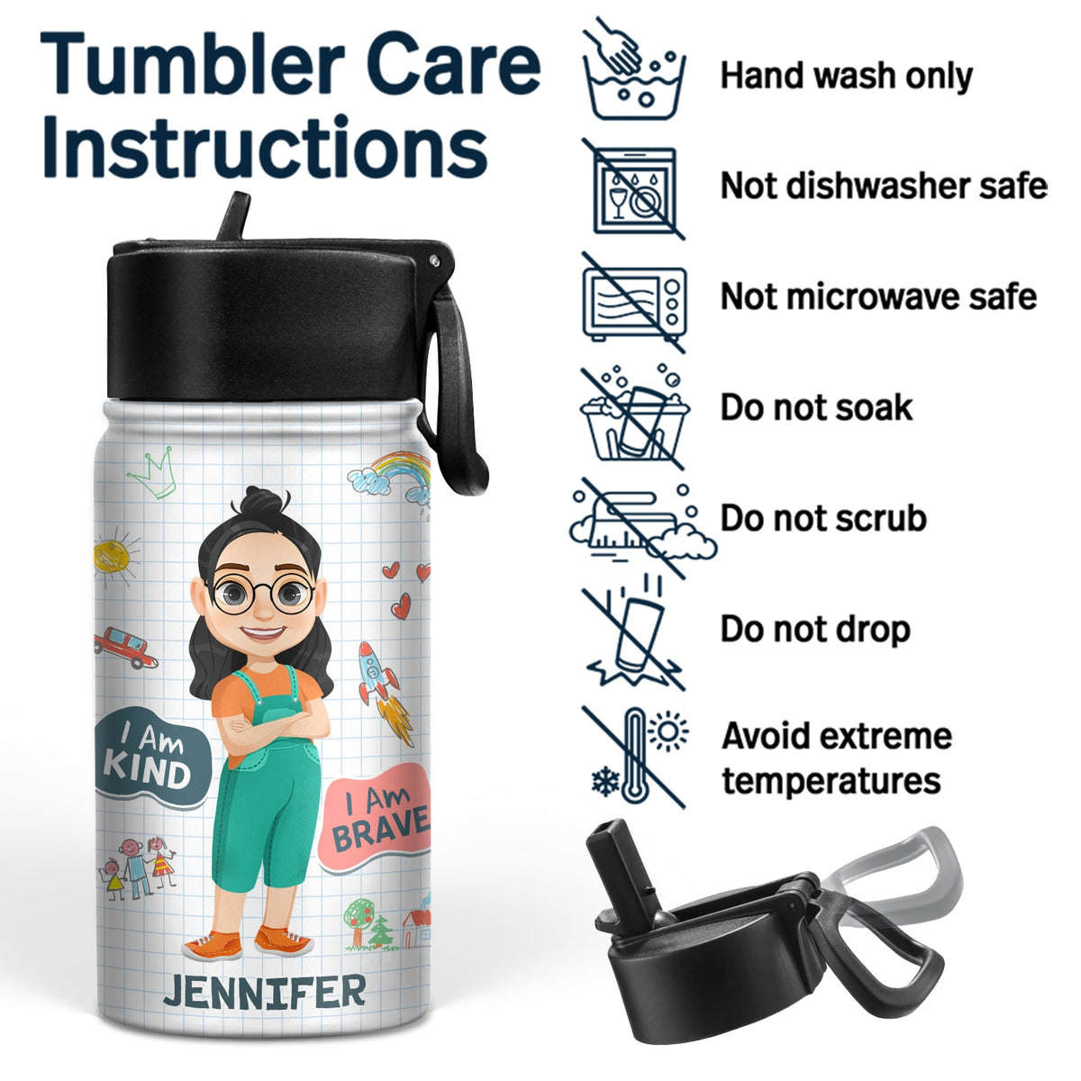 Je suis gentil, intelligent et courageux - Cadeau pour enfant, cadeau de rentrée scolaire - Bouteille d'eau personnalisée pour enfants