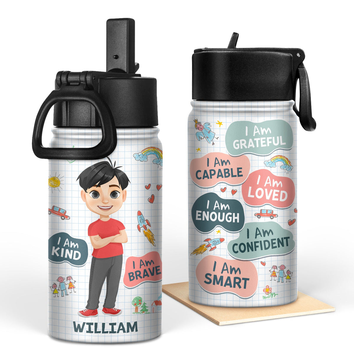 Je suis gentil, intelligent et courageux - Cadeau pour enfant, cadeau de rentrée scolaire - Bouteille d'eau personnalisée pour enfants
