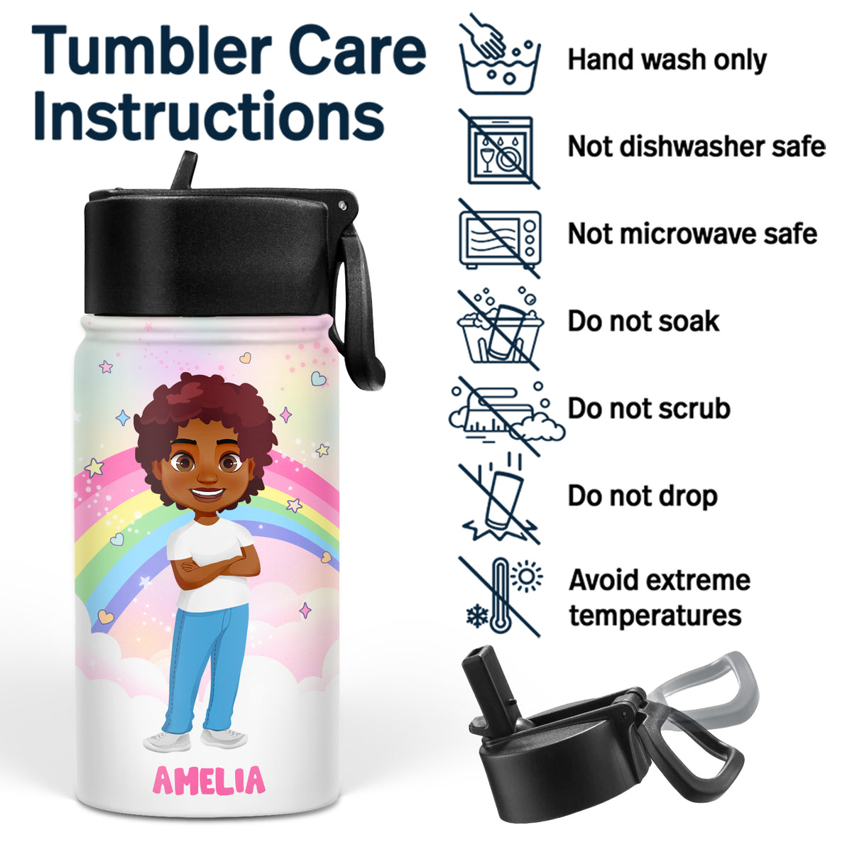 Personalized Kids Water Bottle - Hands Off