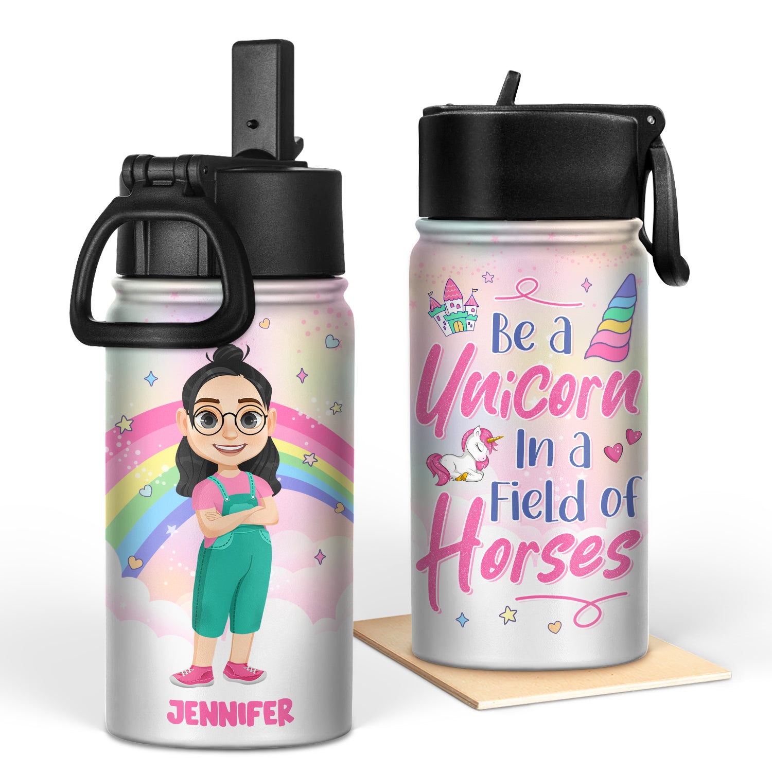 Personalised Unicorn Water Bottle, Unicorn School Bottle, Kids
