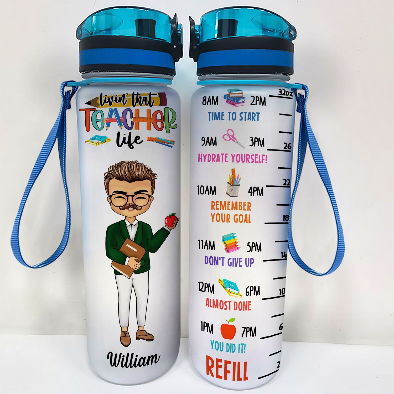 Living That Teacher Life - Gift For Teacher - Personalized Water Tracker Bottle