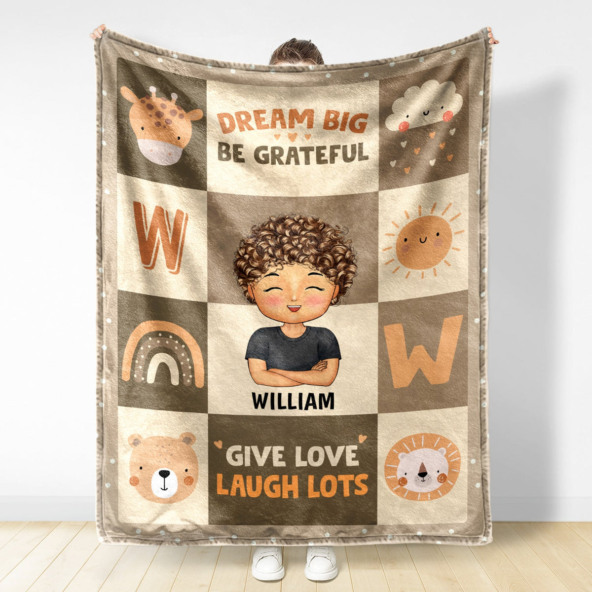 Rêvez grand, soyez reconnaissant, donnez de l'amour, riez beaucoup - Cadeau pour enfants, cadeau de rentrée scolaire - Couverture polaire personnalisée