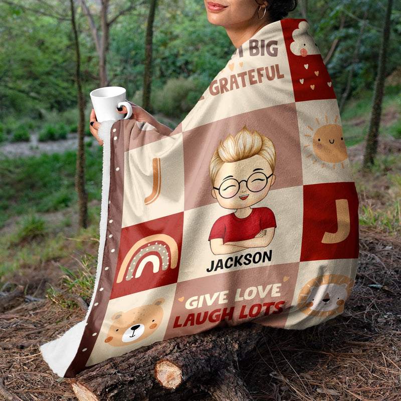 Rêvez grand, soyez reconnaissant, donnez de l'amour, riez beaucoup - Cadeau pour enfants, cadeau de rentrée scolaire - Couverture polaire personnalisée