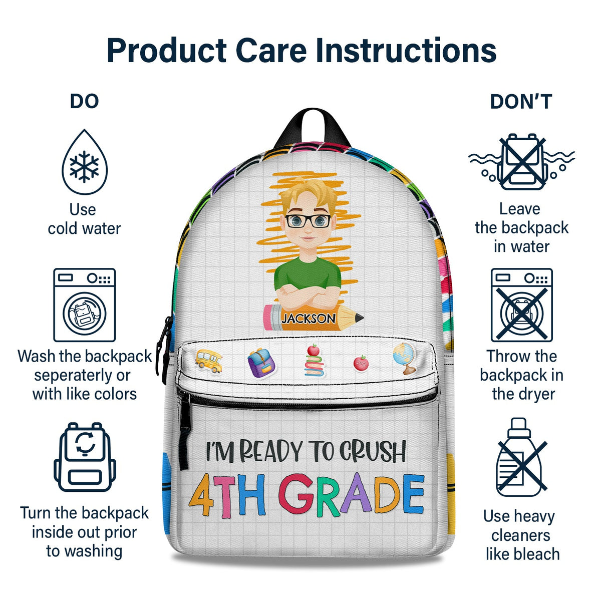 Je suis prêt à réussir à l'école - Cadeau pour enfants, cadeau de rentrée scolaire - Sac à dos en toile personnalisé