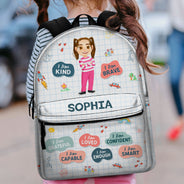 I Am Kind Smart Brave Affirmations - Gift For Kids, Back To School - Personalized Canvas Backpack
