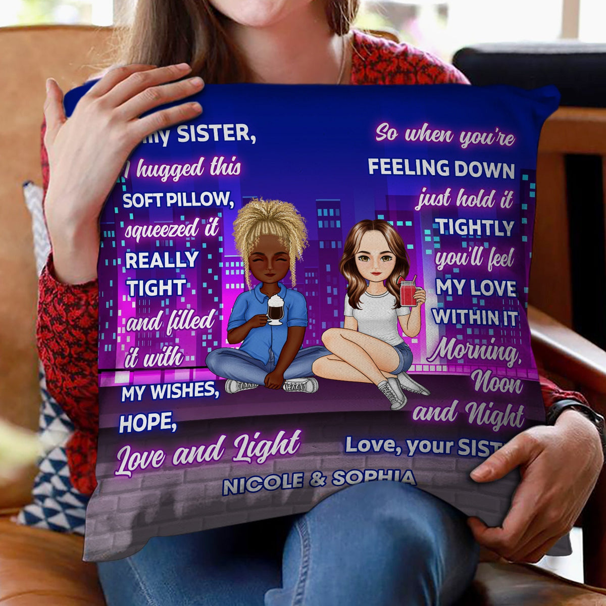 Sister Building Hug This Pillow - Gift For Sister - Personalized Pillow