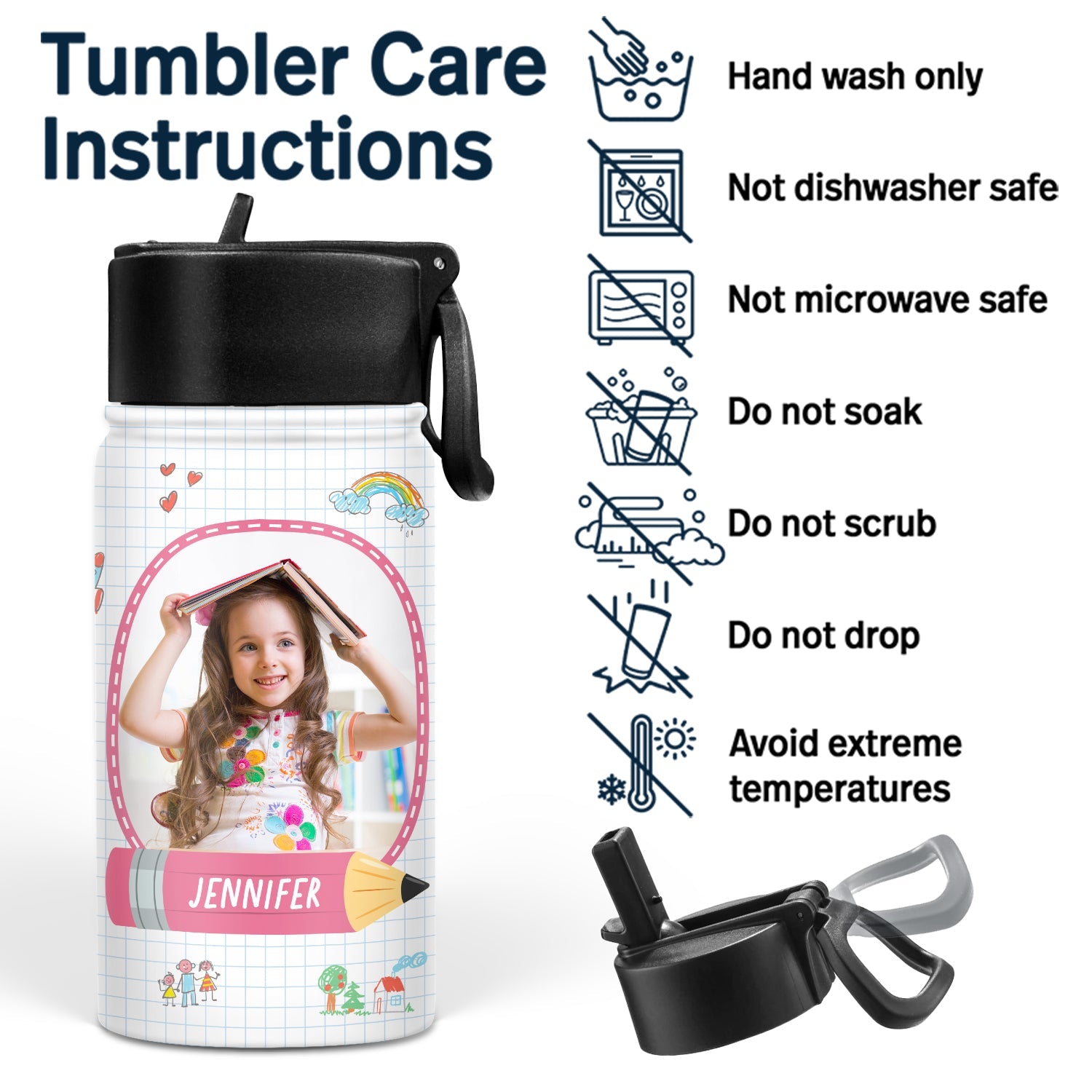 Custom Photo I'm Kind Smart Brave Confident - Gift For Kid, Back To School Gift - Personalized Kids Water Bottle