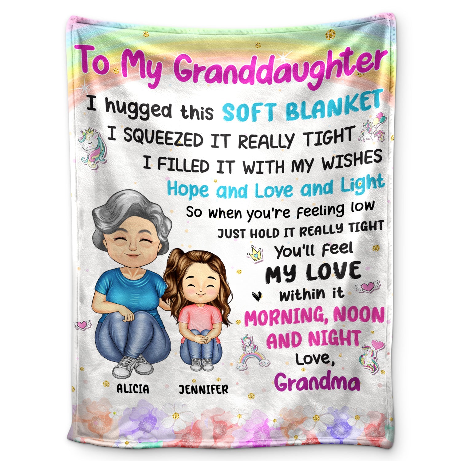 Grandma Mother Hugged This Soft Blanket - Gift For Granddaughter, Grandson, Kids - Personalized Fleece Blanket