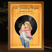 Carte des étoiles La nuit de notre rencontre - Cadeau pour couples - Cadre photo personnalisé avec boîte lumineuse