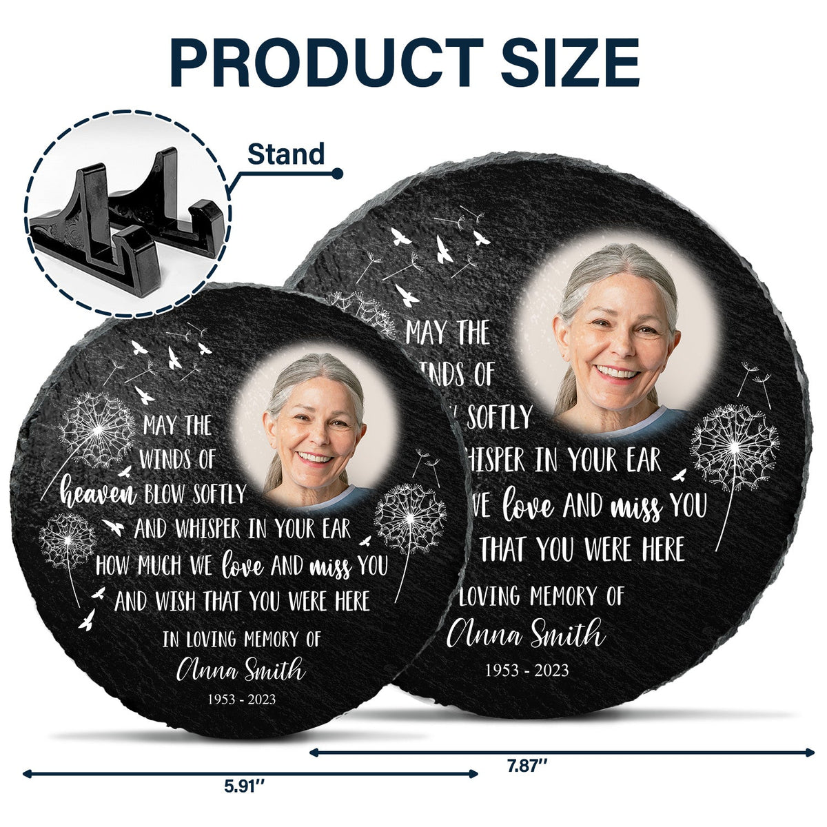 Photo personnalisée « Que les vents du ciel soufflent doucement » - Cadeau commémoratif - Pierre commémorative circulaire personnalisée
