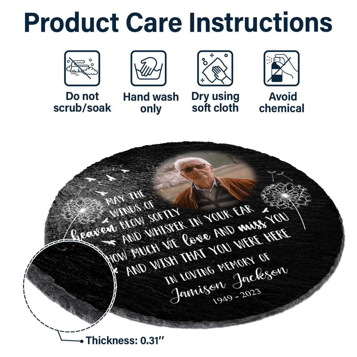 Photo personnalisée « Que les vents du ciel soufflent doucement » - Cadeau commémoratif - Pierre commémorative circulaire personnalisée