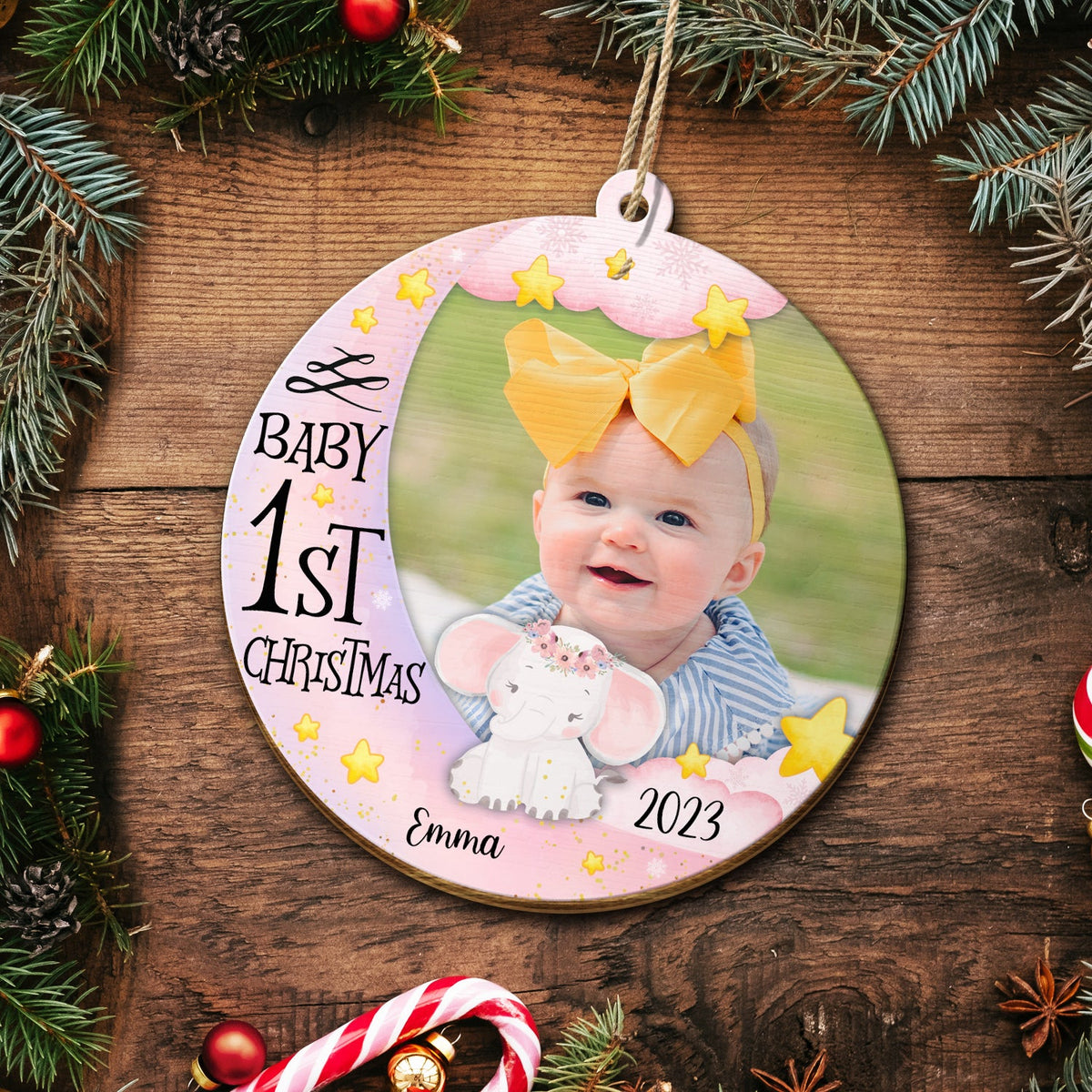 Custom Photo Baby First Christmas - Christmas Gift - Personalized Custom Shaped Wooden Ornament