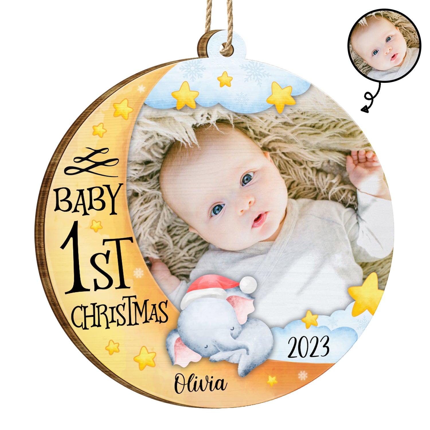 Custom Photo Baby First Christmas - Christmas Gift - Personalized Custom Shaped Wooden Ornament