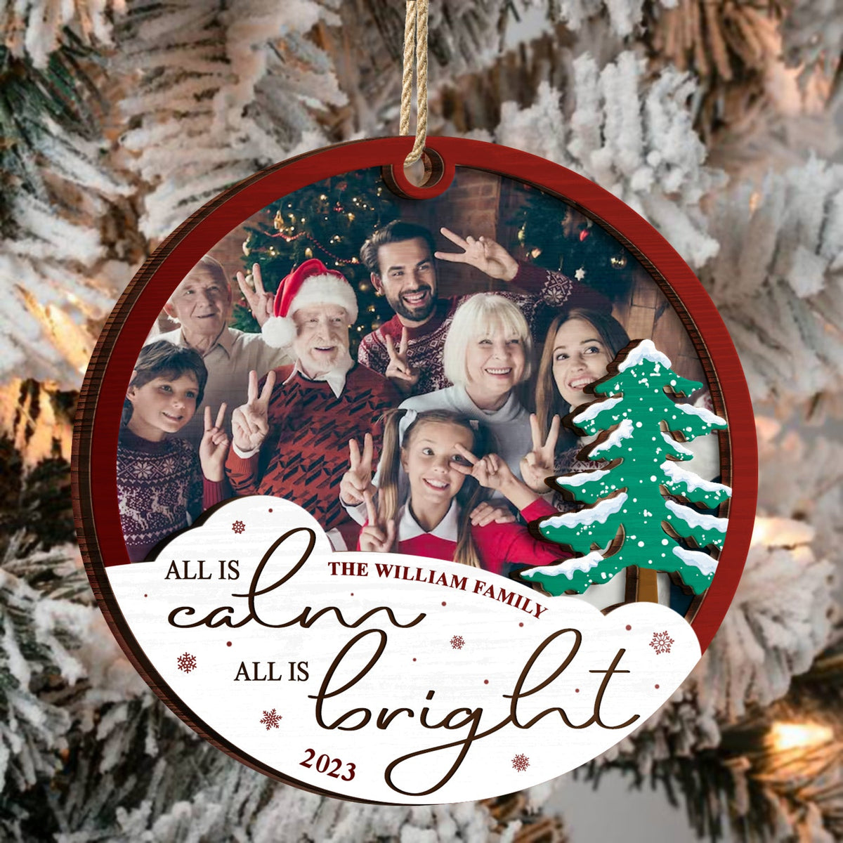 Custom Photo All Is Calm All Is Bright - Christmas Gift - Personalized 2-Layered Wooden Ornament