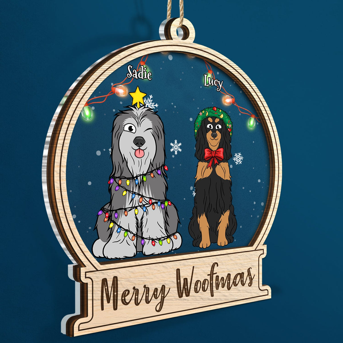 Joyeux Noël pour les amoureux des chiens ! Décoration de Noël personnalisée à 2 couches