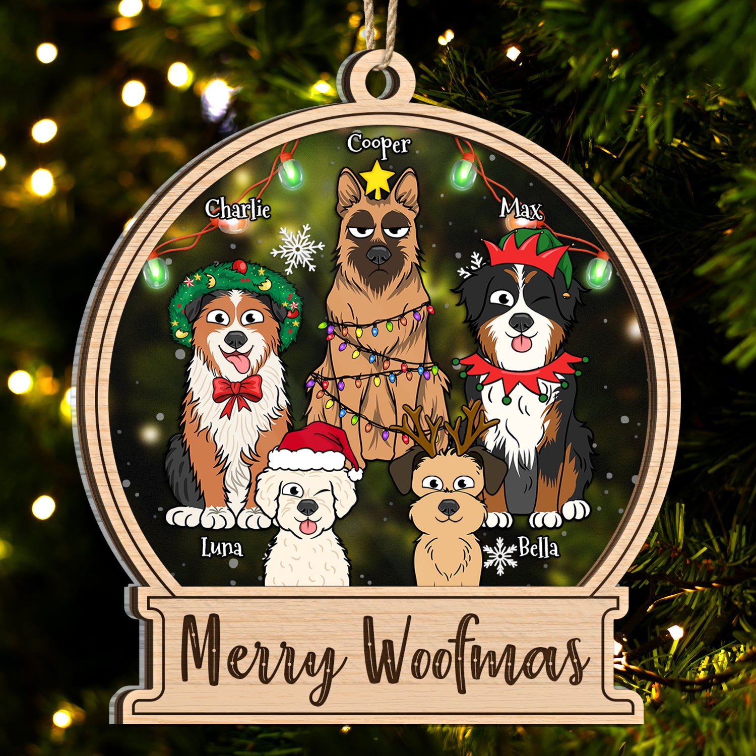 Dog Lovers Merry Woofmas - Christmas Gift For Dog Lovers - Personalized 2-Layered Mix Ornament