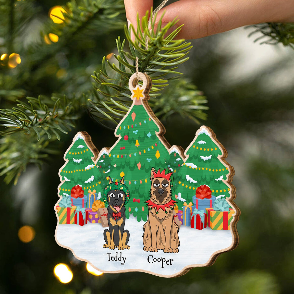 Christmas Tree Funny Cartoon Dogs - Christmas Gift For Dog Lovers - Personalized Custom Shaped Wooden Ornament