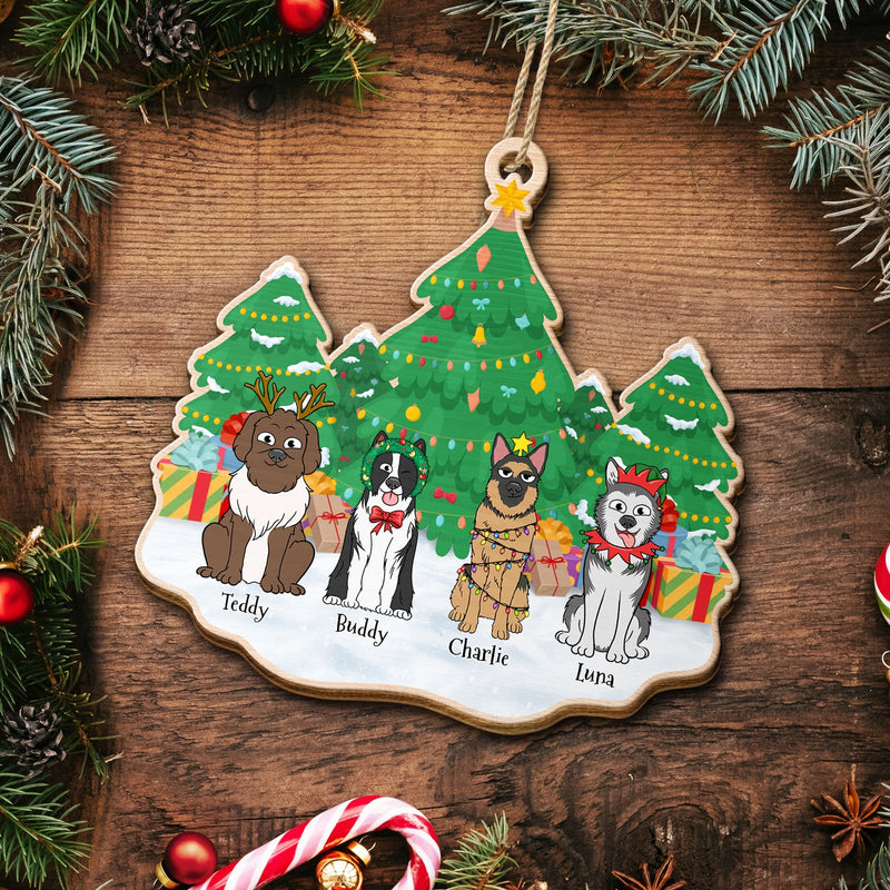Christmas Tree Funny Cartoon Dogs - Christmas Gift For Dog Lovers - Personalized Custom Shaped Wooden Ornament