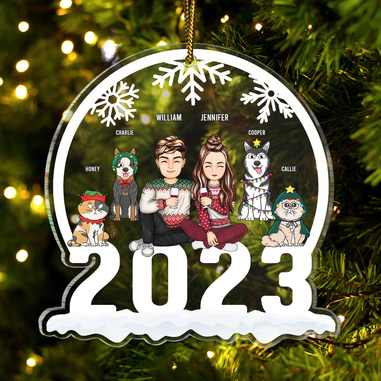 Christmas 2023 Pet Lovers Couple - Gift For Pet Lovers, Gift For Couples - Personalized Custom Shaped Acrylic Ornament